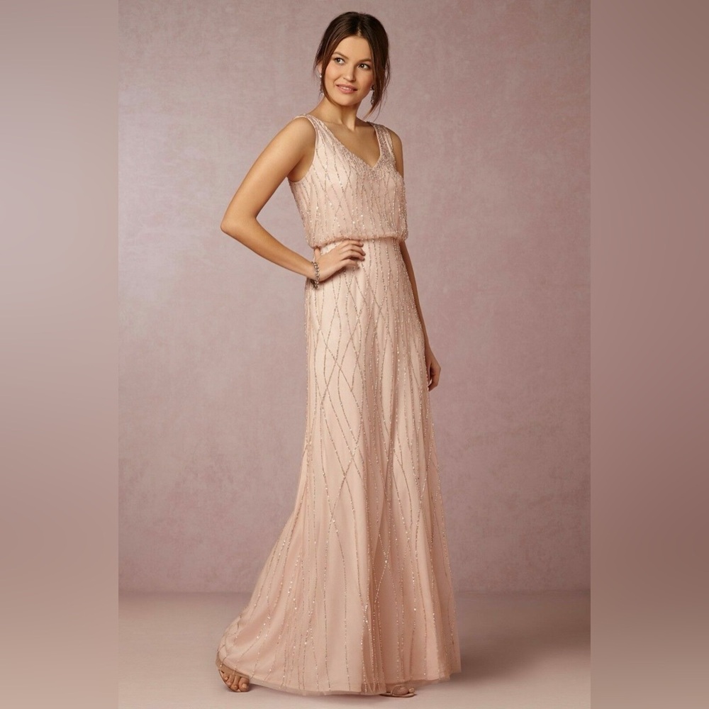 Adrianna Papell Blush Pink Beaded Maxi Dress